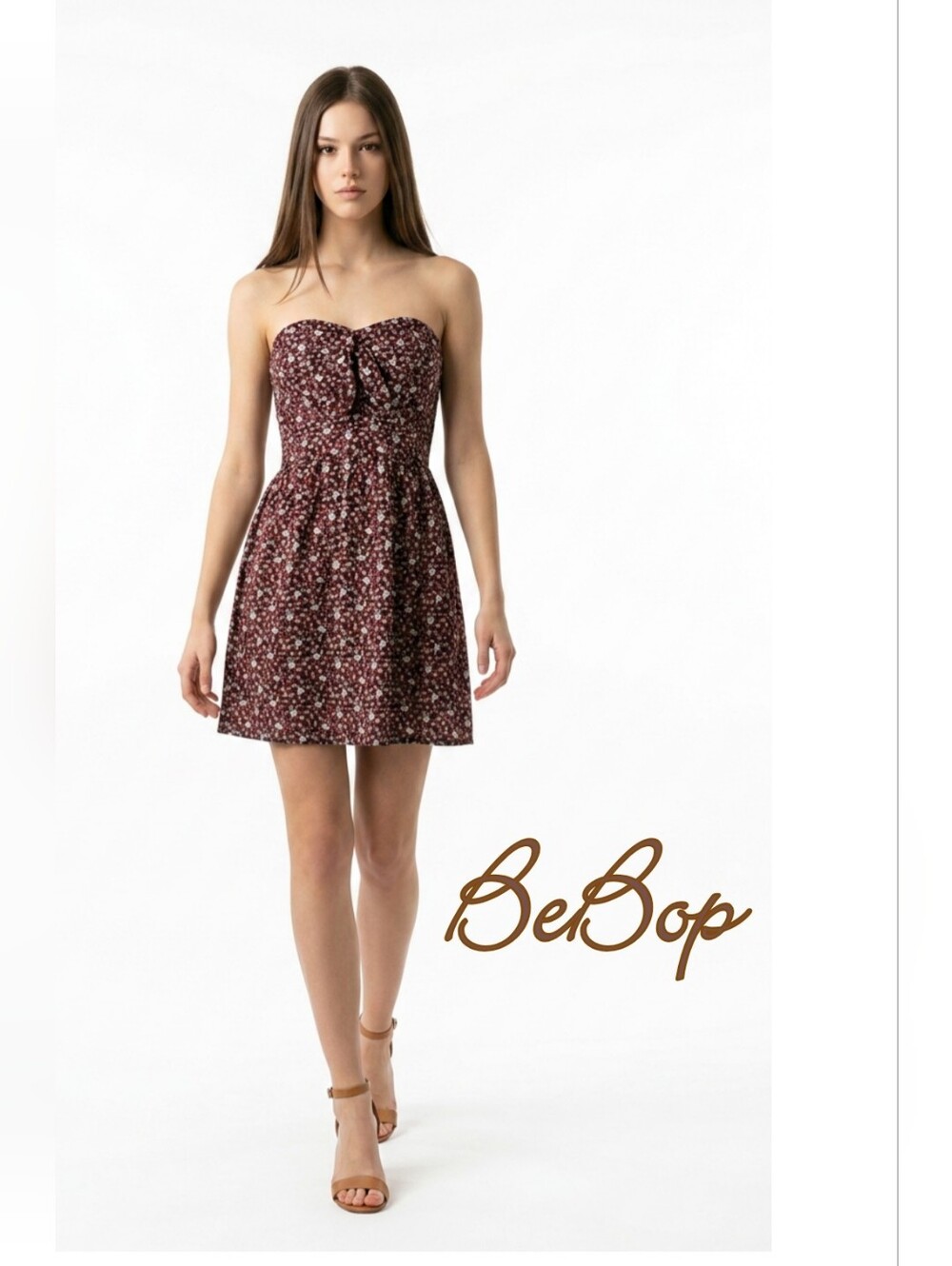 NWT BeBop Floral halter dress Sun dress Stretchy Strapless  A-line Semi Formal